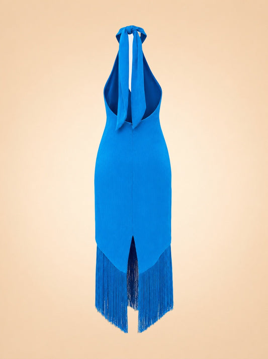 Margarita Fringe Halter Midi Dress — ghost back