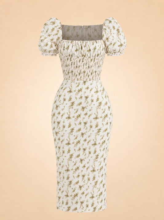Bellucci Garden Print Shirred Sundress ghost_front