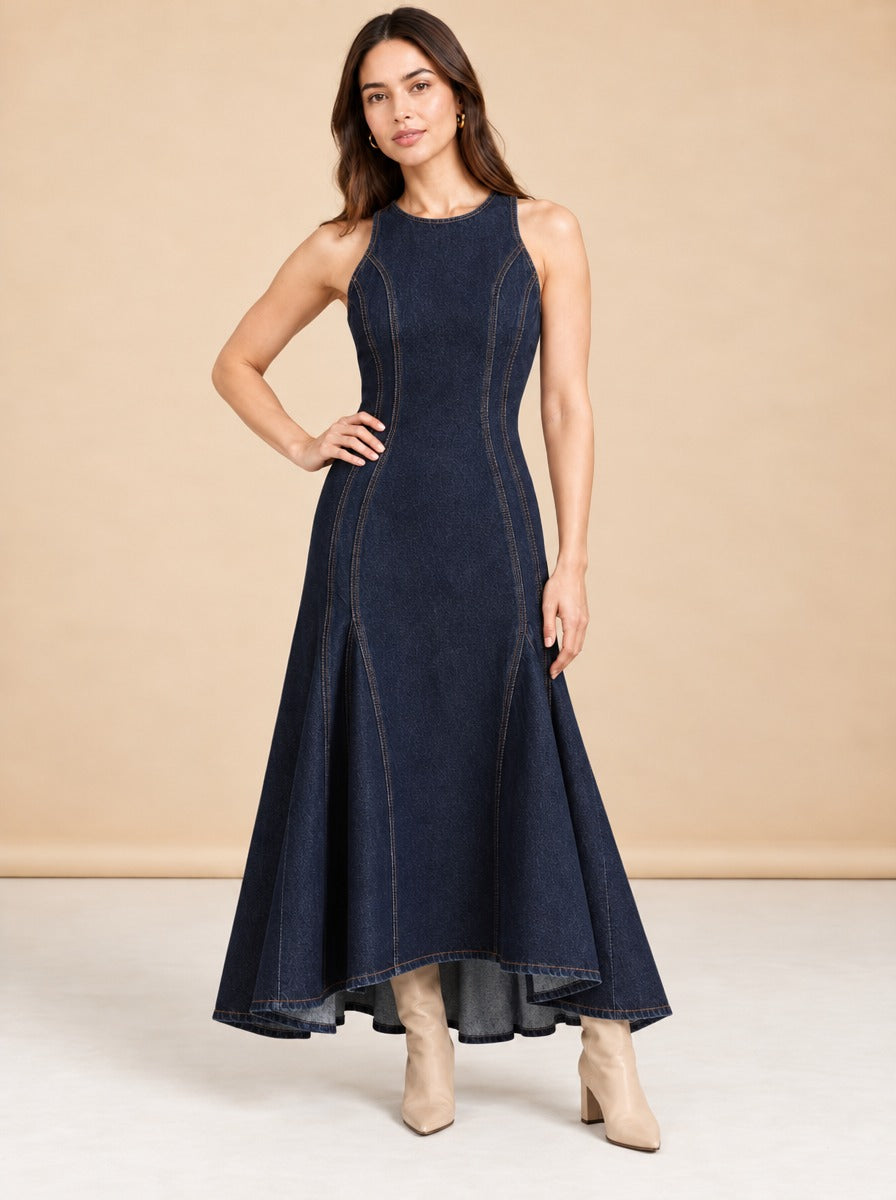 ANNA QUAN Bianca Dress Indigo Denim 8 AU model_front_3