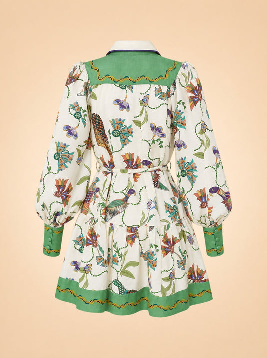 Birdie Belted Linen Mini Shirt Dress — ghost back