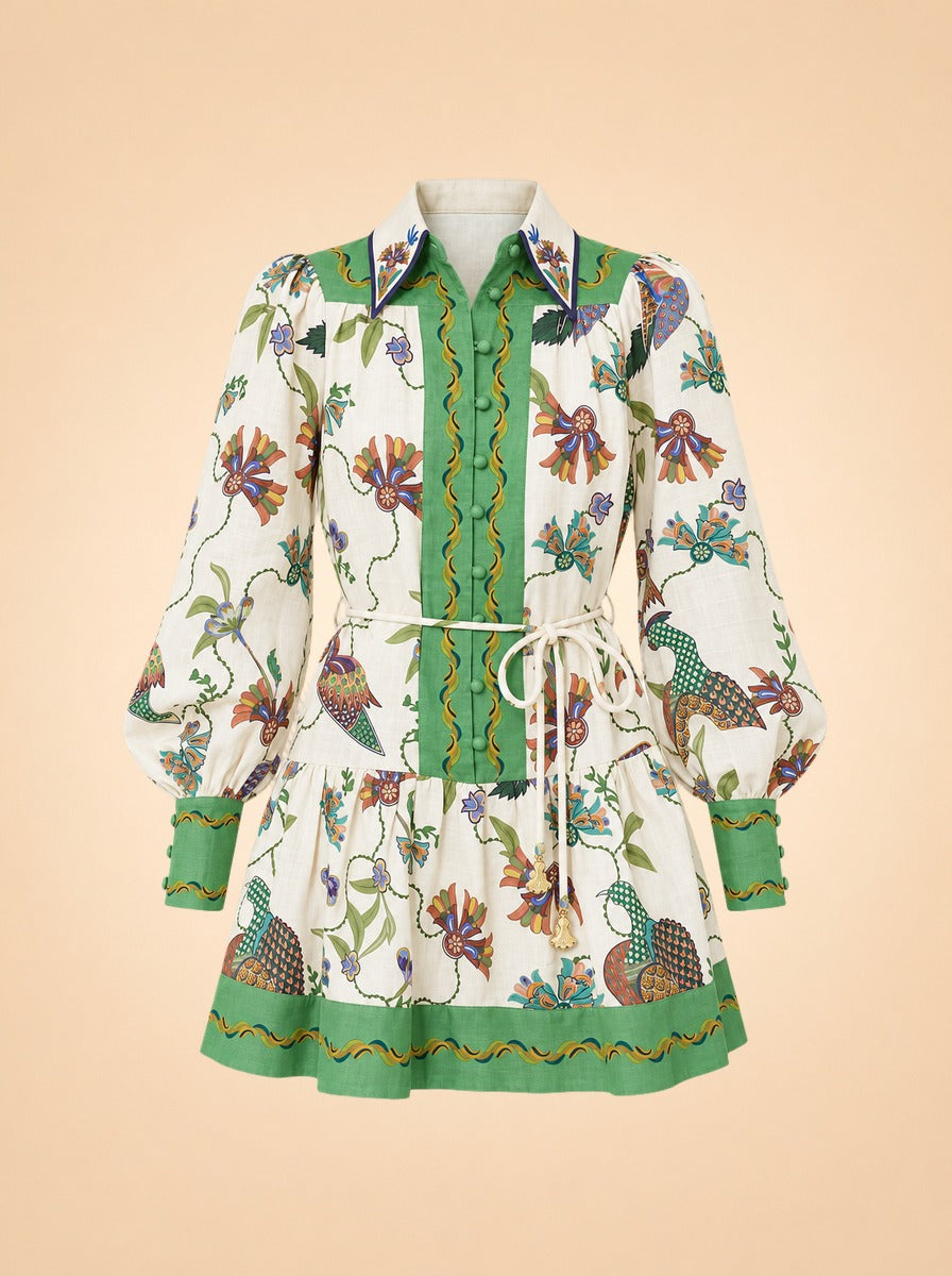 Birdie Belted Linen Mini Shirt Dress — ghost front