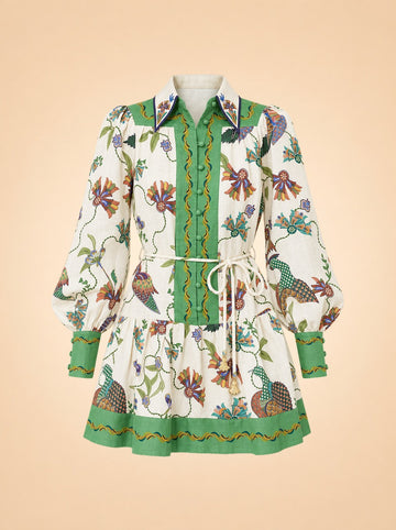 Birdie Belted Linen Mini Shirt Dress — ghost front