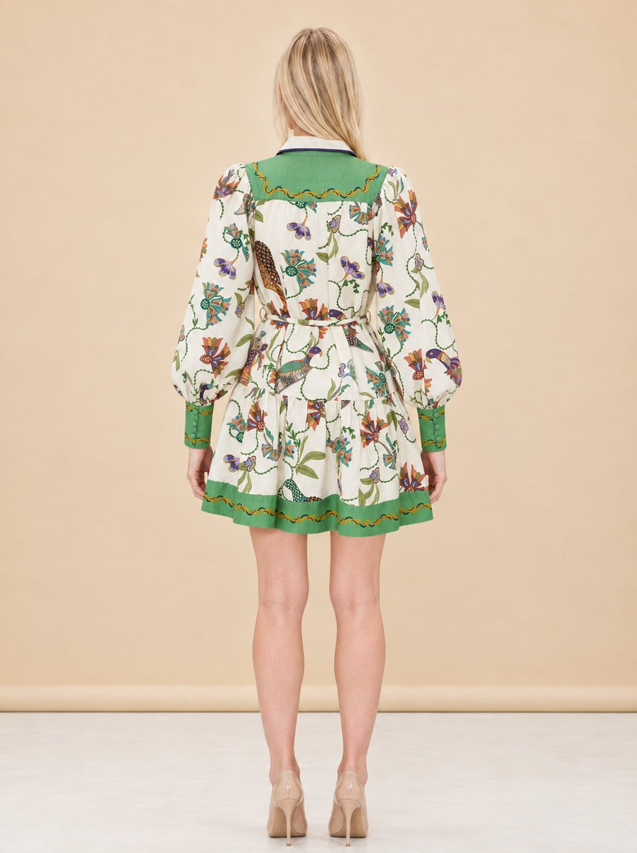 Birdie Belted Linen Mini Shirt Dress — model back