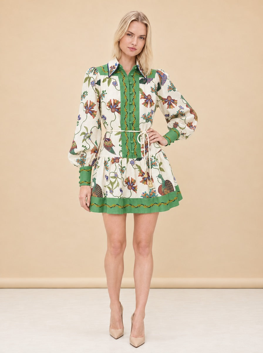 Birdie Belted Linen Mini Shirt Dress — model front 2