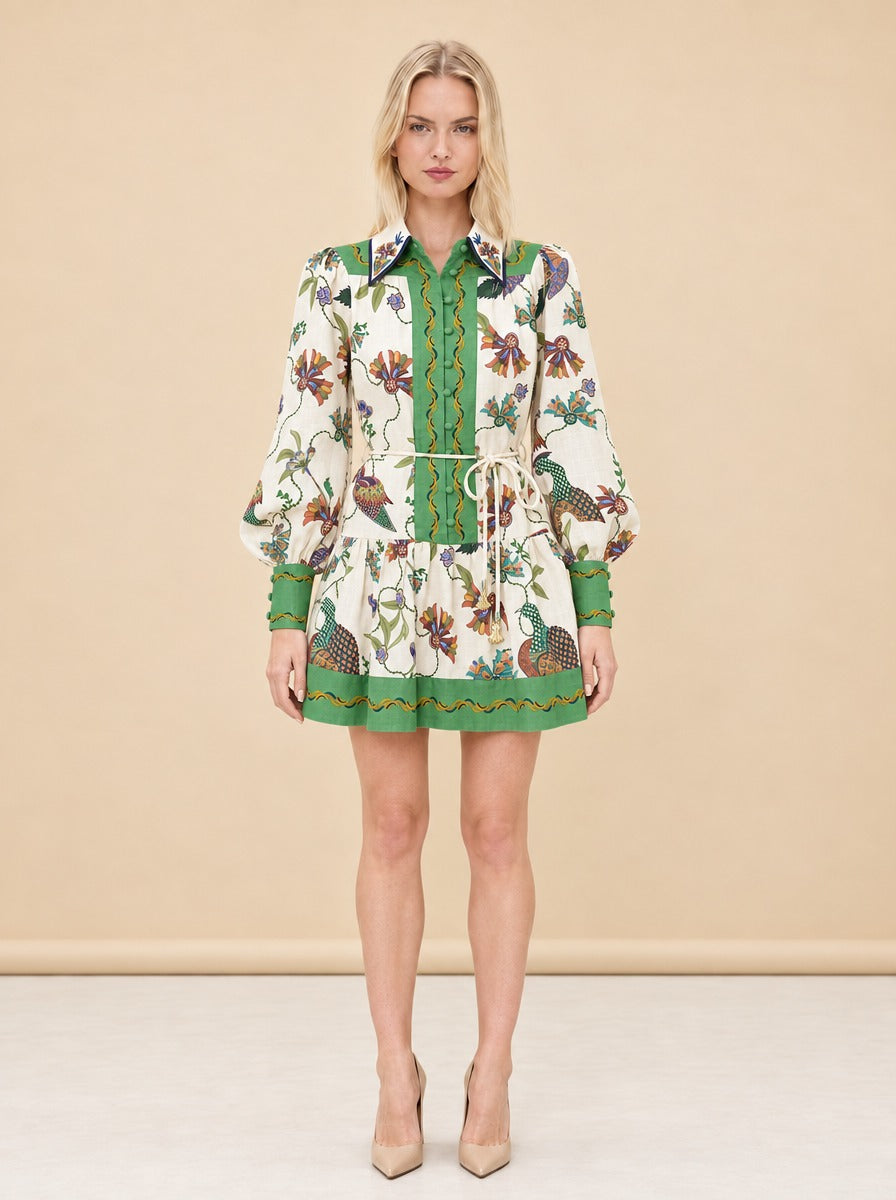 Birdie Belted Linen Mini Shirt Dress — model front