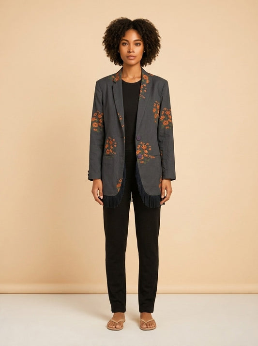 Black Frill Blazer model_front