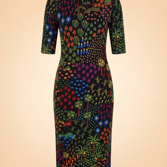 Farm Rio Black Multicolor Floral Print Dress — front
