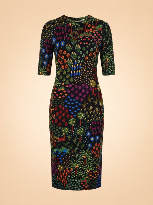 Farm Rio Black Multicolor Floral Print Dress — front