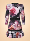 Zhivago Black Peony Floral Plunge Dress (ribbed trim) — back