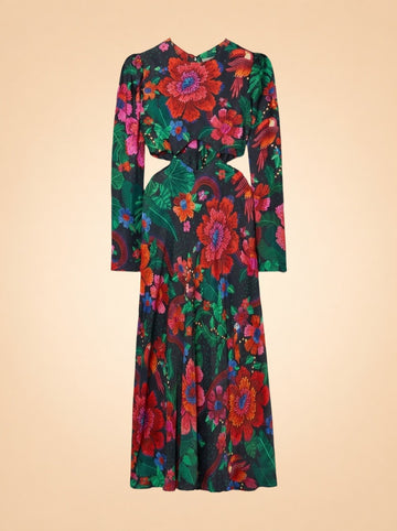 Blooming Garden Cutout Printed Satin Midi Dress ghost_front
