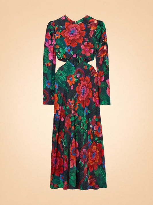 Blooming Garden Cutout Printed Satin Midi Dress ghost_front