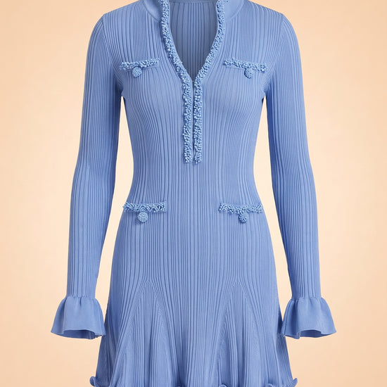 Blue Pearl Trim Knit Mini Dress ghost_front