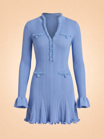Blue Pearl Trim Knit Mini Dress ghost_front