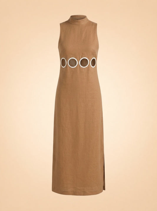 Brown Sleeveless Sheath Dress by Antonio Melani X MG Style — front detail
