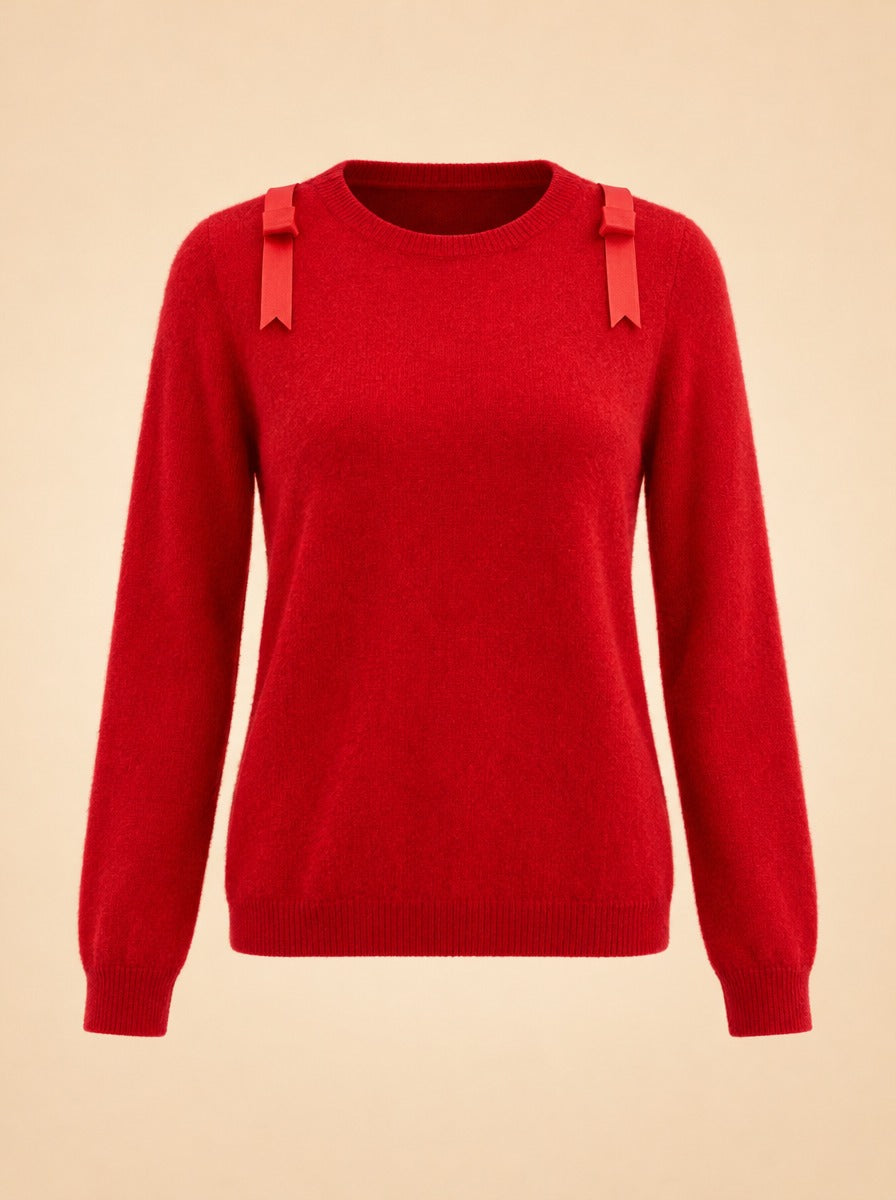 Brushed Cashmere Sweater With Shoulder Bows ghost_front