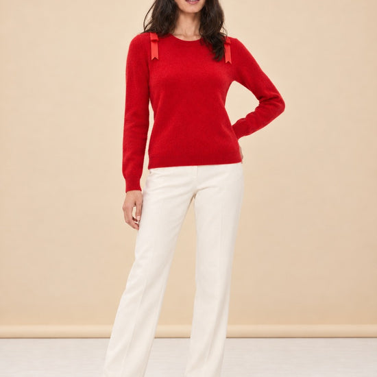 Brushed Cashmere Sweater With Shoulder Bows model_front_3