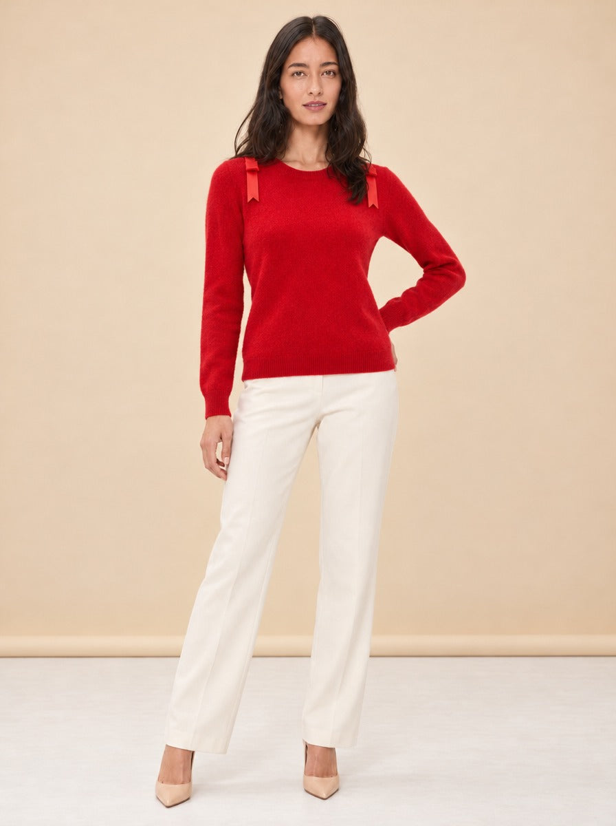 Brushed Cashmere Sweater With Shoulder Bows model_front_3