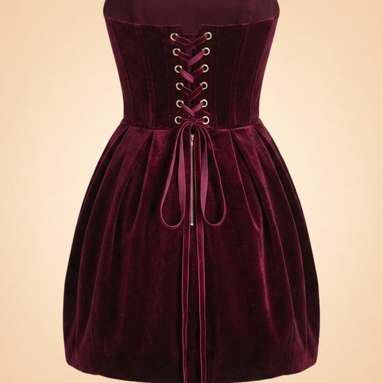Bronx & Banco Burgundy Velvet Strapless Beaded Mini Dress — back