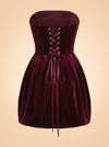 Bronx & Banco Burgundy Velvet Strapless Beaded Mini Dress — back