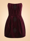 Bronx & Banco Burgundy Velvet Strapless Beaded Mini Dress — front