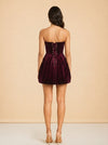 Bronx & Banco Burgundy Velvet Strapless Beaded Mini Dress — on model, back