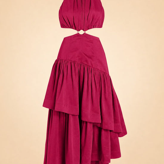 Caliente Cut-out Linen Dress - Fushia ghost_front