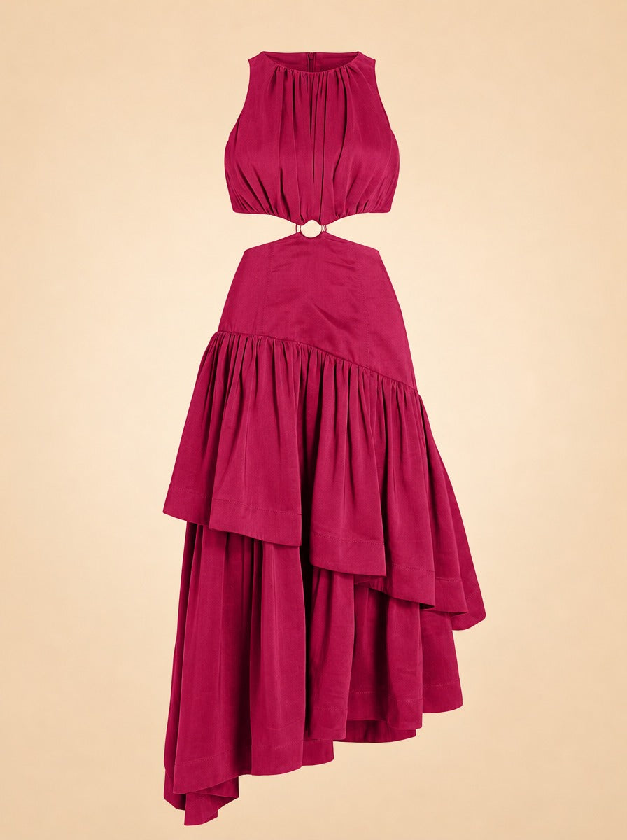 Caliente Cut-out Linen Dress - Fushia ghost_front