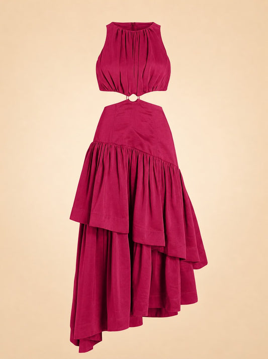 Caliente Cut-out Linen Dress - Fushia ghost_front