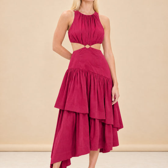 Caliente Cut-out Linen Dress - Fushia model_front_2