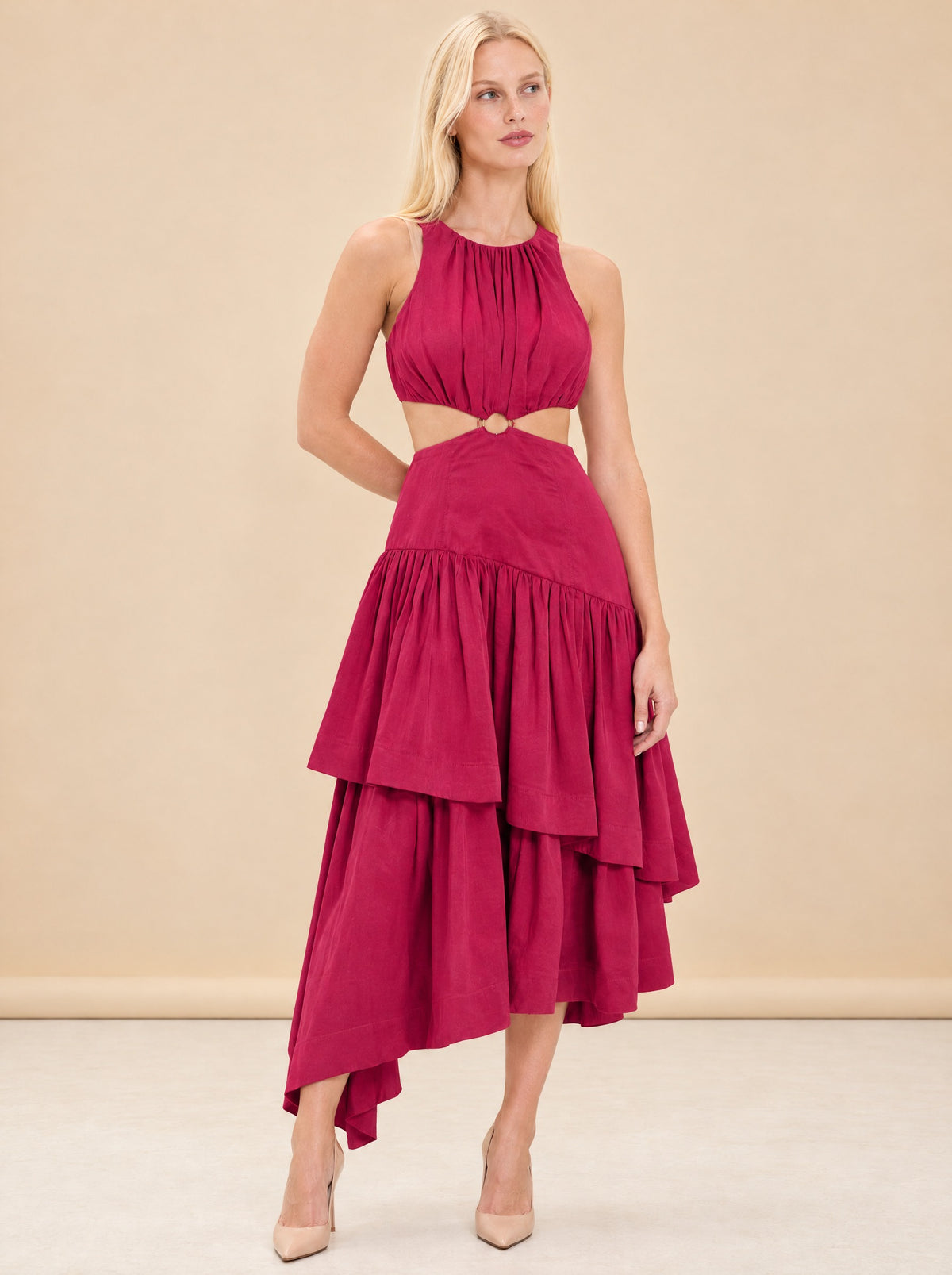 Caliente Cut-out Linen Dress - Fushia model_front_2