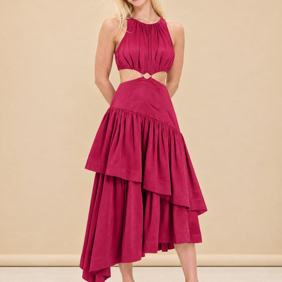 Caliente Cut-out Linen Dress - Fushia model_front_3