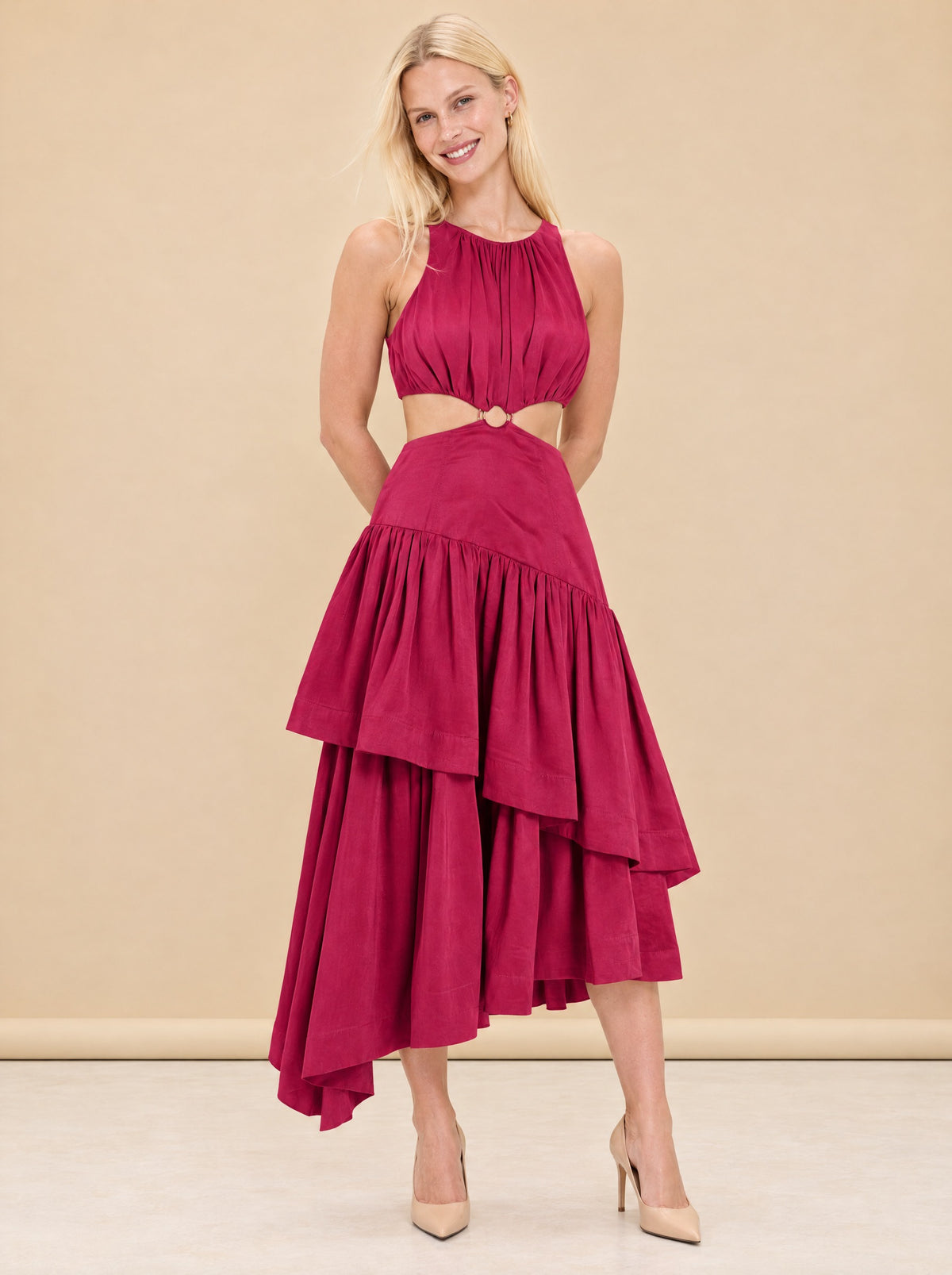 Caliente Cut-out Linen Dress - Fushia model_front_3
