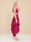 Caliente Cut-out Linen Dress - Fushia model_side