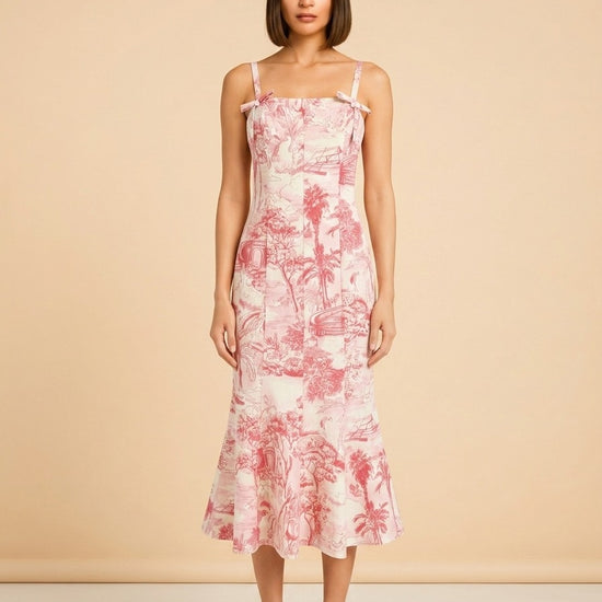 Calista Sleeveless Toile Print Midi Dress model_front