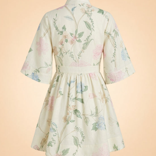 Mestiza New York Carmen Floral-Print Bow Mini Dress (cream/hummingbird) — back