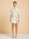 Mestiza New York Carmen Floral-Print Bow Mini Dress (cream/hummingbird) — on model, front