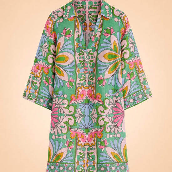 Carmen Linen Short Dress-Multi, Bloom Tapestry ghost_front