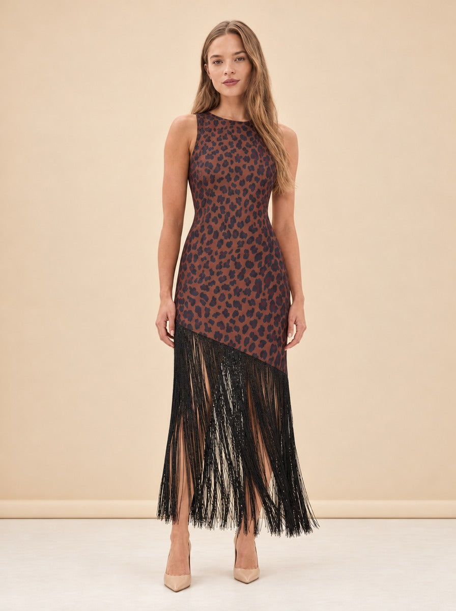 Casablanca Crepe Fringe Dress model_front