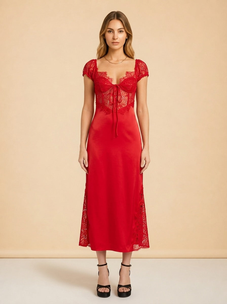 Casey Lace-Inset Midi Dress model_front