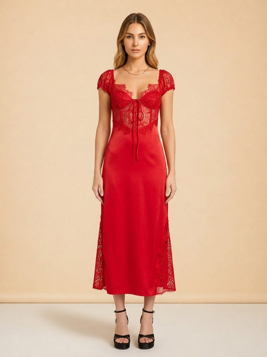 Casey Lace-Inset Midi Dress model_front