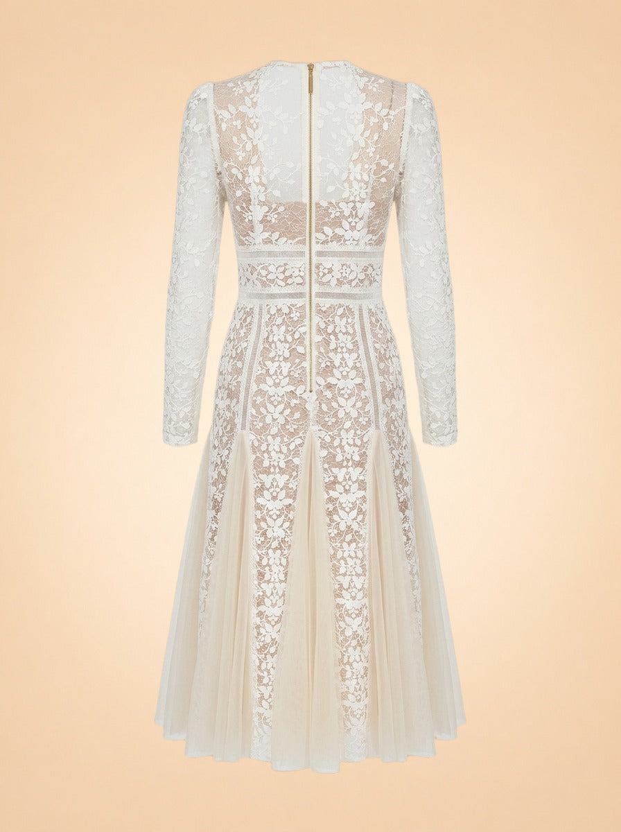 Bronx & Banco Casey Lace Long-Sleeve Mini Dress (white) — back