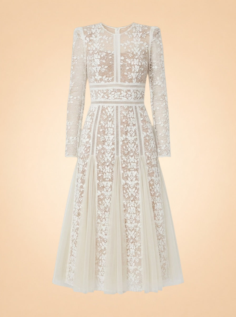 Bronx & Banco Casey Lace Long-Sleeve Mini Dress (white) — front