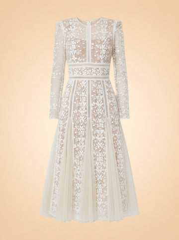 Bronx & Banco Casey Lace Long-Sleeve Mini Dress (white) — front
