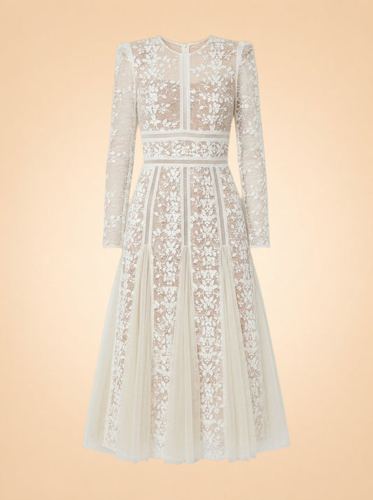 Bronx & Banco Casey Lace Long-Sleeve Mini Dress (white) — front