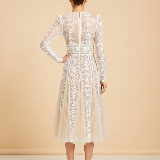 Bronx & Banco Casey Lace Long-Sleeve Mini Dress (white) — on model, back