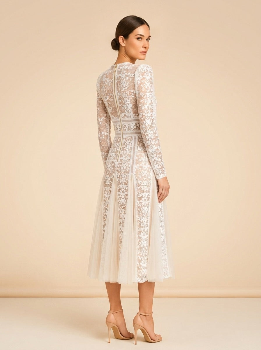 Bronx & Banco Casey Lace Long-Sleeve Mini Dress (white) — detail