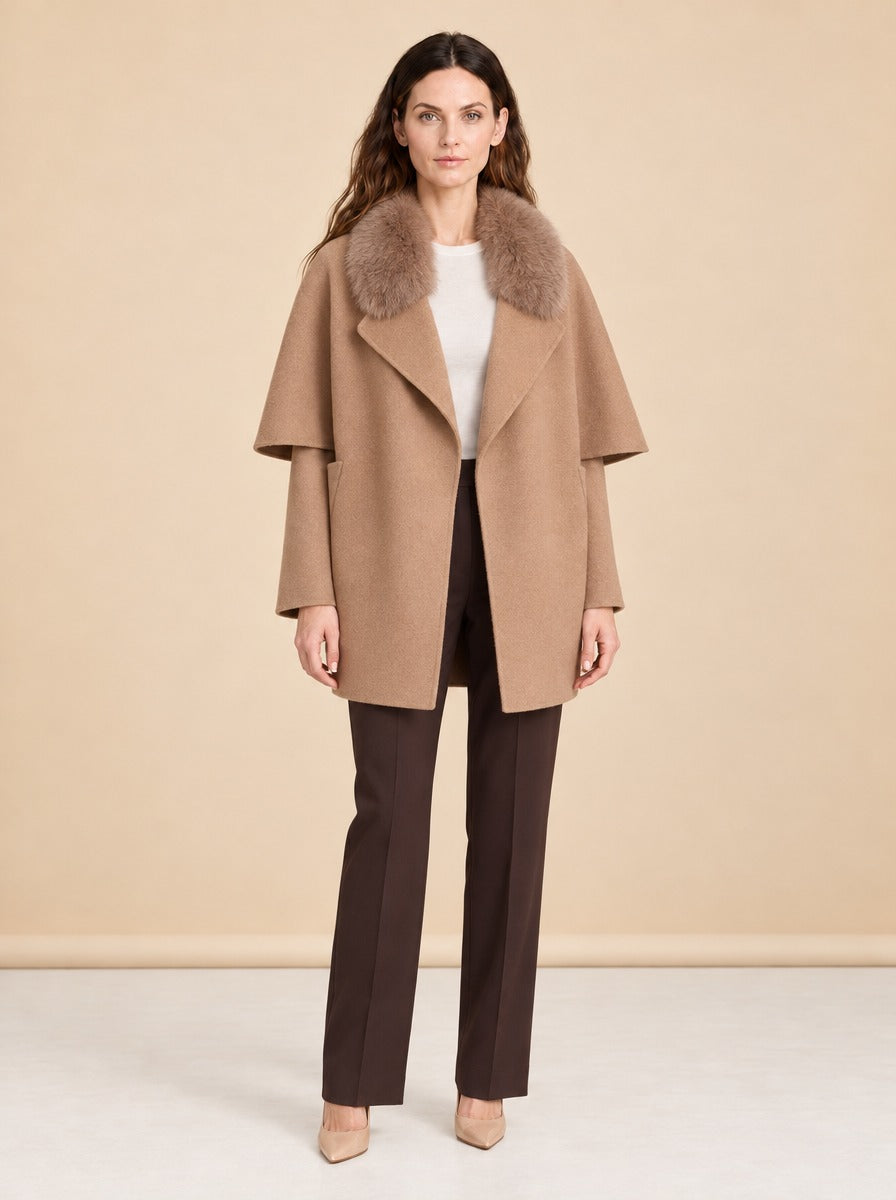 Cashmere Wool Jacket with Fox Fur model_front