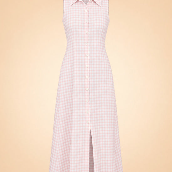 Gingham Sleeveless Button-Front Midi Shirt Dress — ghost front