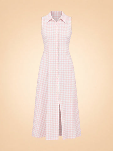 Gingham Sleeveless Button-Front Midi Shirt Dress — ghost front