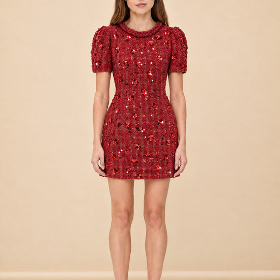 Cherry Tweed Shift Dress model_front